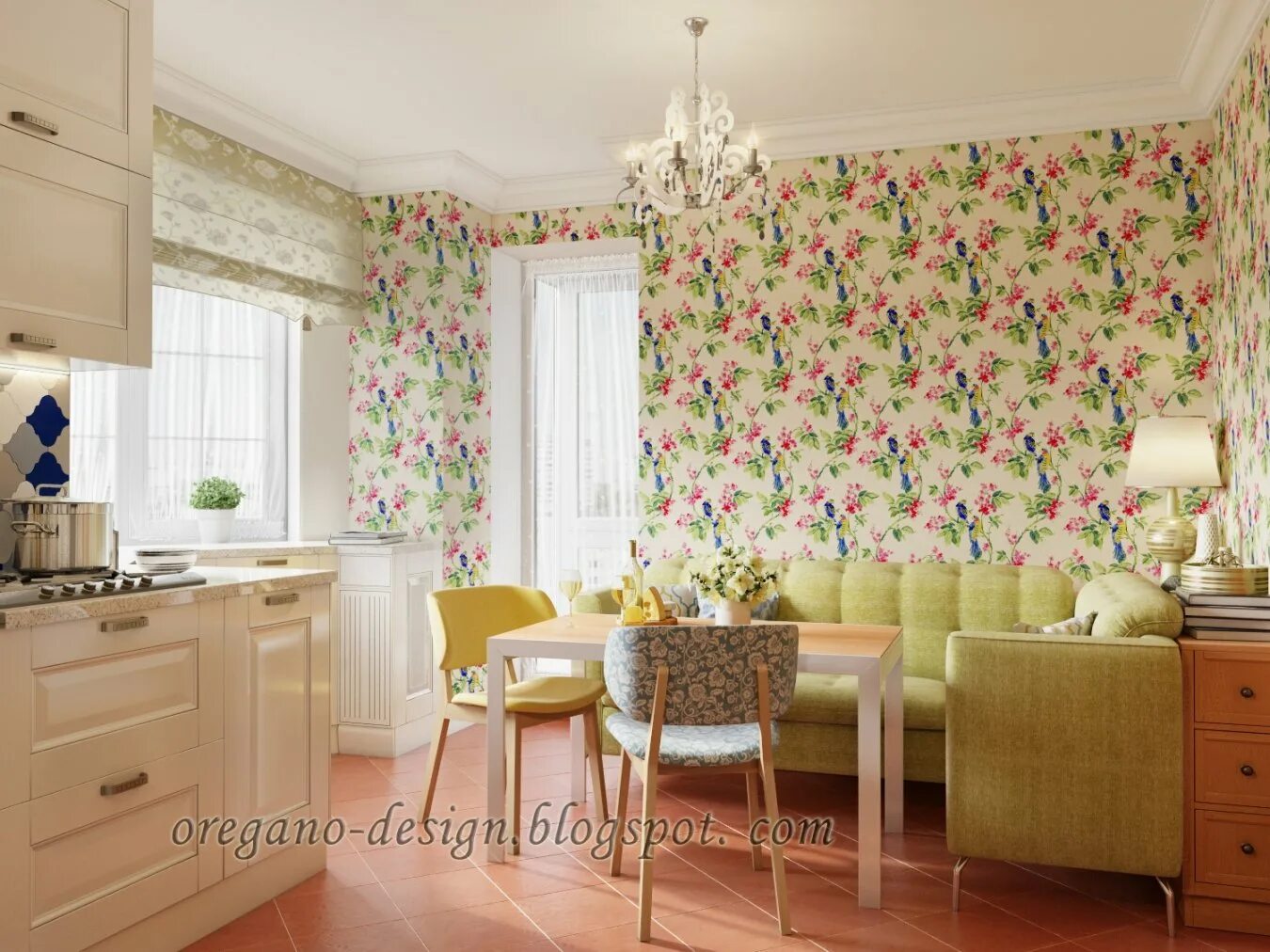 Кухонная обои фото Обои в мелкий цветочек для кухни - Гранд Проект Декор.ру