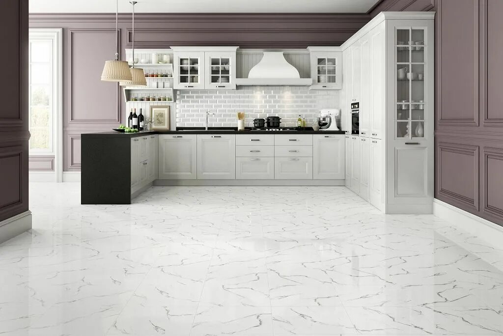 Кухонная плитка на пол фото Тако Grasaro Classik Marble Glossy White/Белый G-270/t03 7x7 G-270/G/t03/7x7 куп