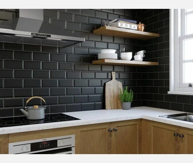 Кухонная плитка в интерьере Metro Matt Black Wall Tile - Metro Wall Tiles from Tile Mountain #LatestBathroom