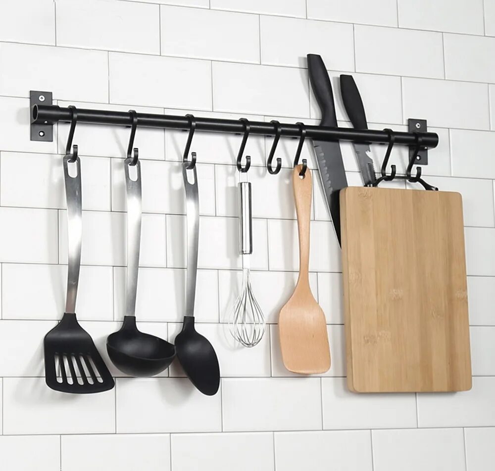 Кухонная штанга с крючками фото Рейлинг FJORD 600 мм круглый c комплектом креплений.AL.Без крючков.Черный Матовы