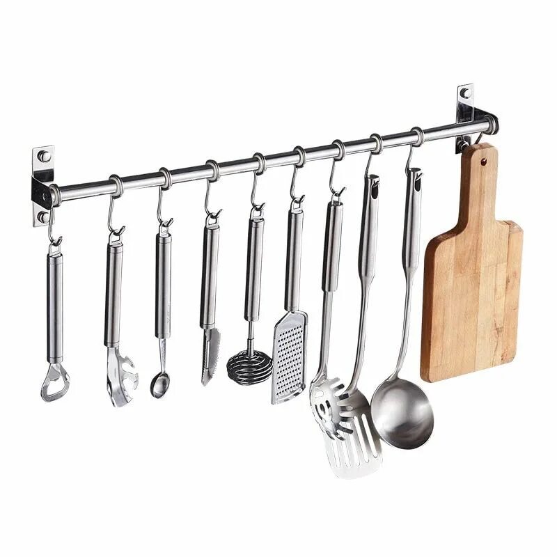 Кухонная штанга с крючками фото 10 крючков Настенный Лоток горшок рейка для кухни Организатор утвари держатель д