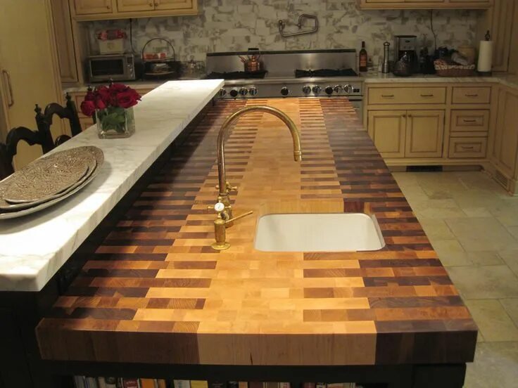 Кухонная столешница своими руками фото Wood Countertop Pattern Interlocking Kitchen design countertops, Diy kitchen cou