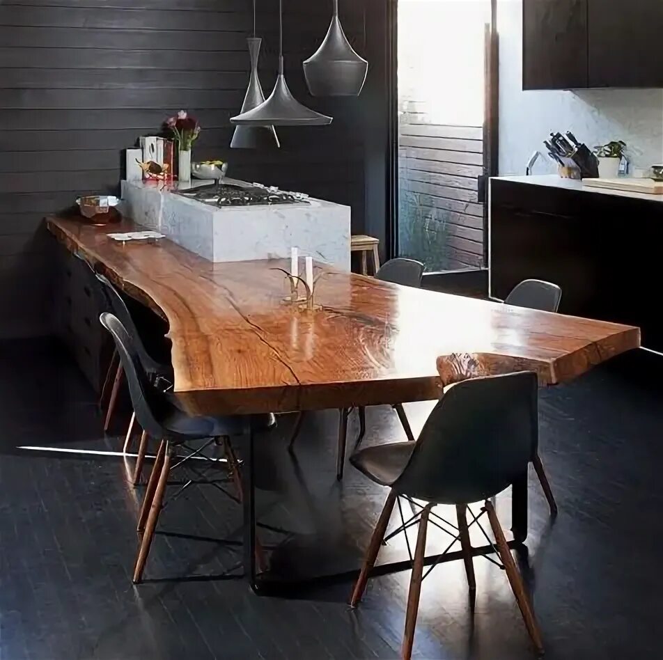 Кухонная столешница в стиле лофт Кухонный стол с деревянной столешницей Rustic modern kitchen, Walnut dining tabl