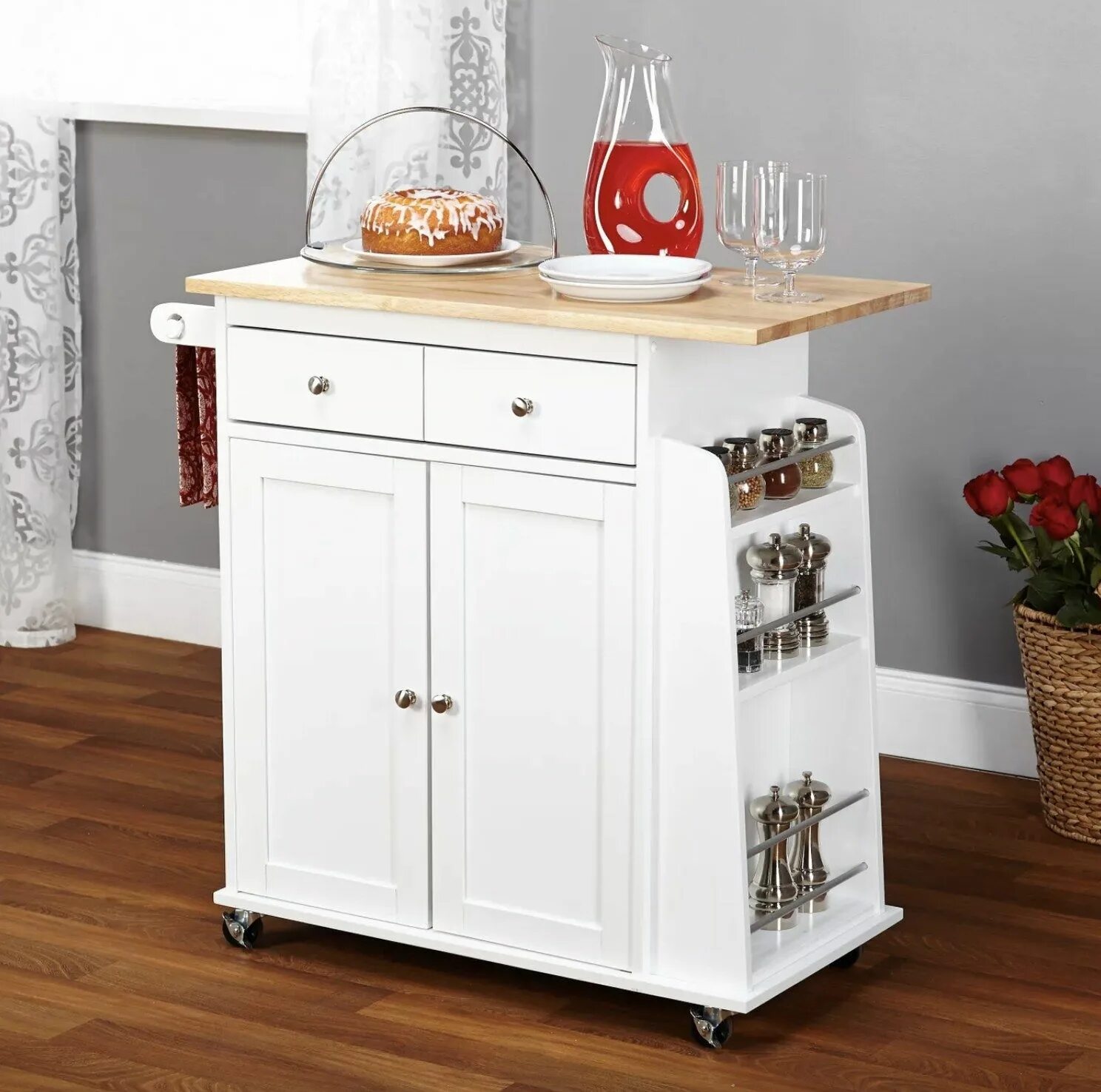 Кухонная тумба фото A kitchen cart as an easy way to add more counter space to your kitchen. White k