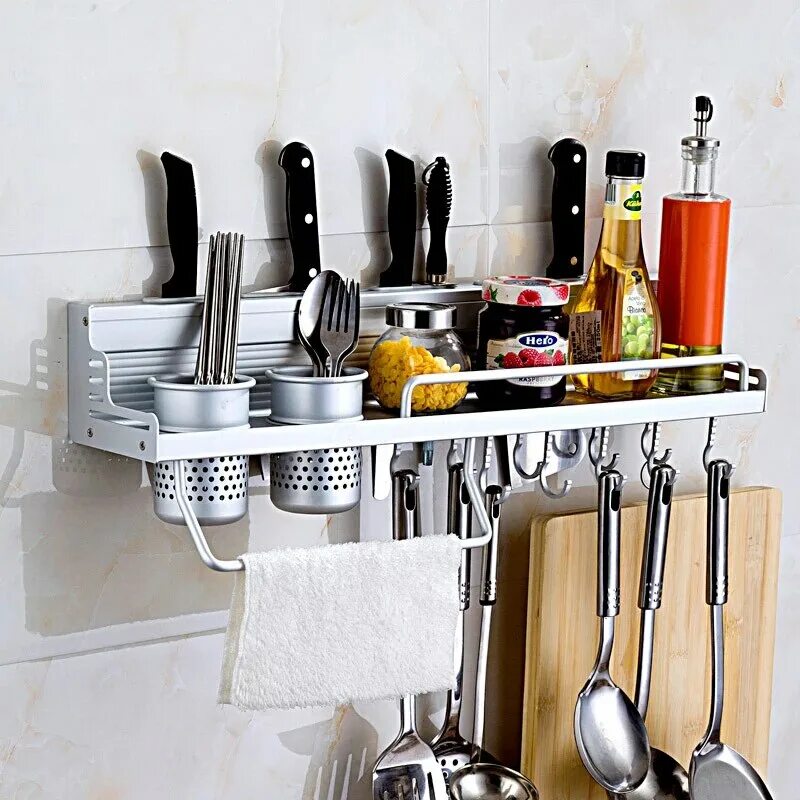 Кухонная утварь для кухни фото 1 шт., металлическая прочная Серебристая кухонная полка, Космический алюминиевый