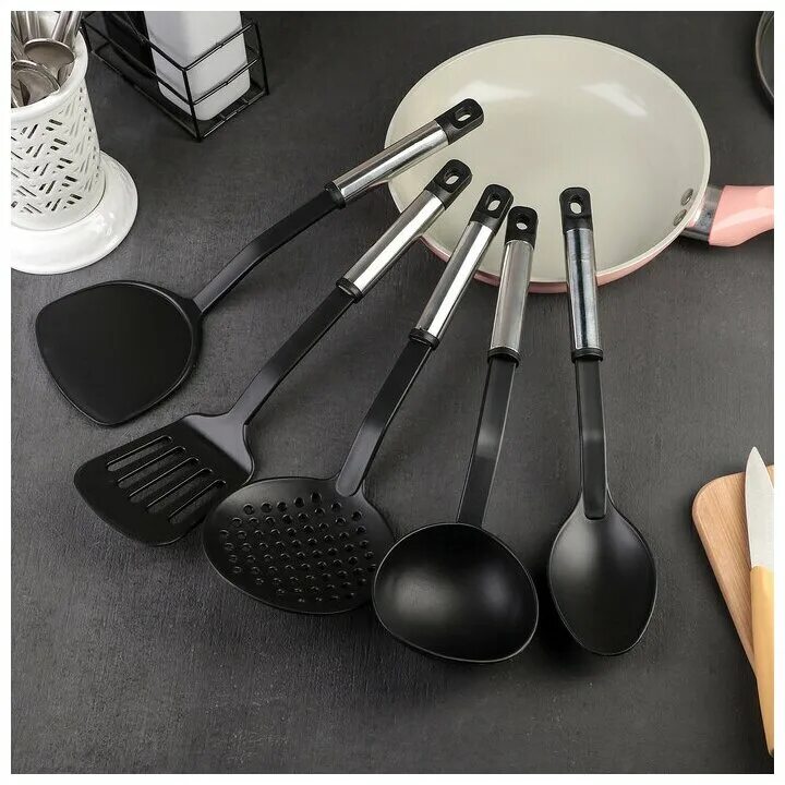 Кухонная утварь фото Набор кухонных принадлежностей Доляна "Радуга", 30 см, 4 предмета, цвет красный 