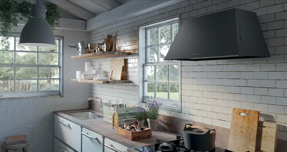 Кухонная вытяжка в интерьере кухни Цена на Faber CHLOE XL CAST IRON A110 - 181090 руб в Москве, купить с бесплатной