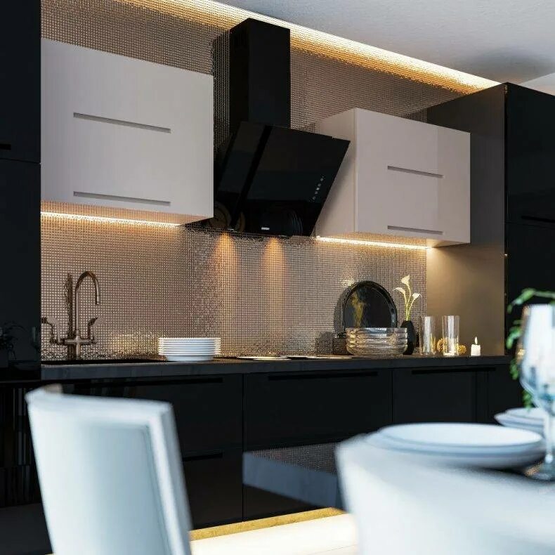 Кухонная вытяжка в интерьере кухни фото Кухня с наклонной вытяжкой: 40 фото готовых интерьеров (и шкафов)