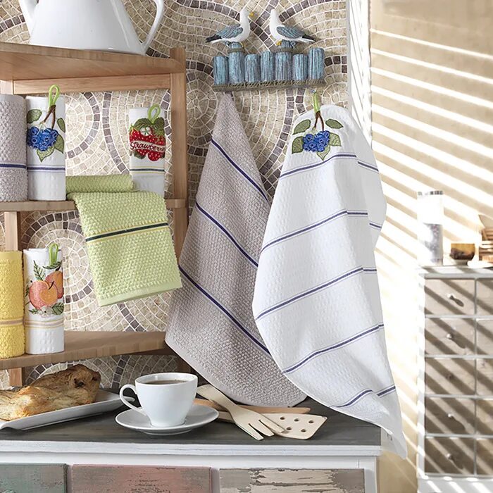 Кухонное полотенце фото Набор полотенец махрово-вафельных "Чериника" 45х60 см, 2 шт, 360 гр/м2, 100% хло