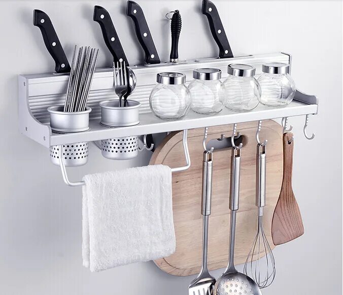 Кухонные аксессуары фото Kitchen shelf rack wall shelf with 2 cups 40cm Storage Rack sauce bottle Spice T