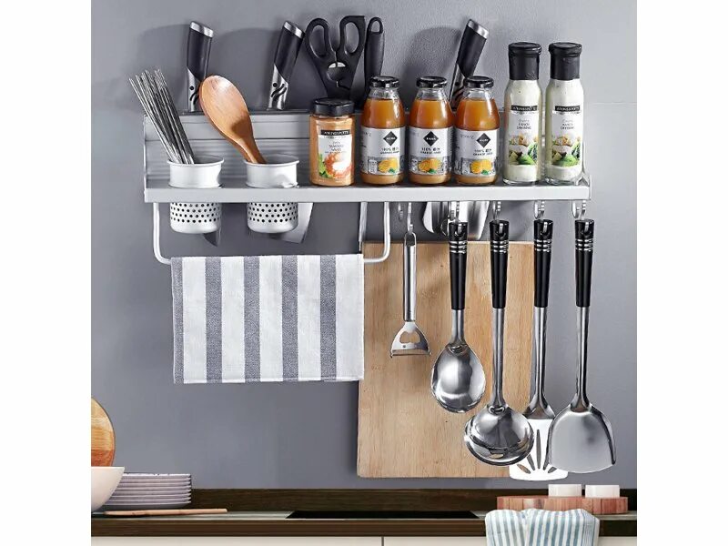 Кухонные аксессуары фото Полка-держатель Homsu для кухонных принадлежностей, настенная серебристый купить