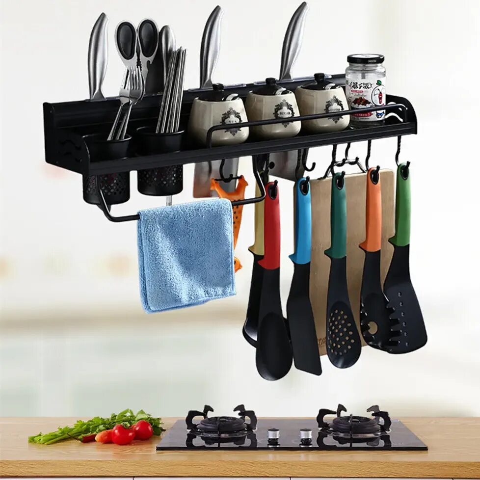 Кухонные аксессуары фото Купить Кухонная полка, черная стойка для специй, кухонная полка, настенная рамка