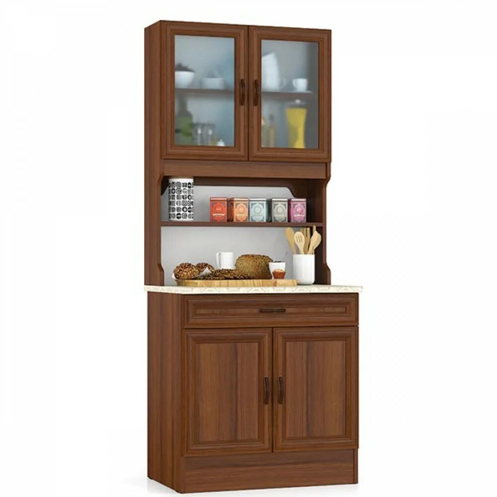 Кухонные буфеты фото Купить Буфет 800, цвет орех, ШхГхВ 80х60х200 см., стекло матовое, рамка МДФ по в