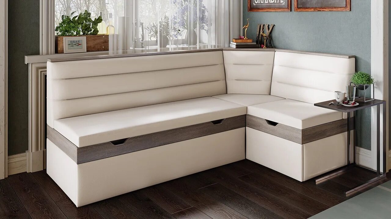 Кухонные диваны для кухни фото цена Диван кухонный угловой ТриЯ Корсика со спальным местом, Дуб Сонома трюфель, Кожа