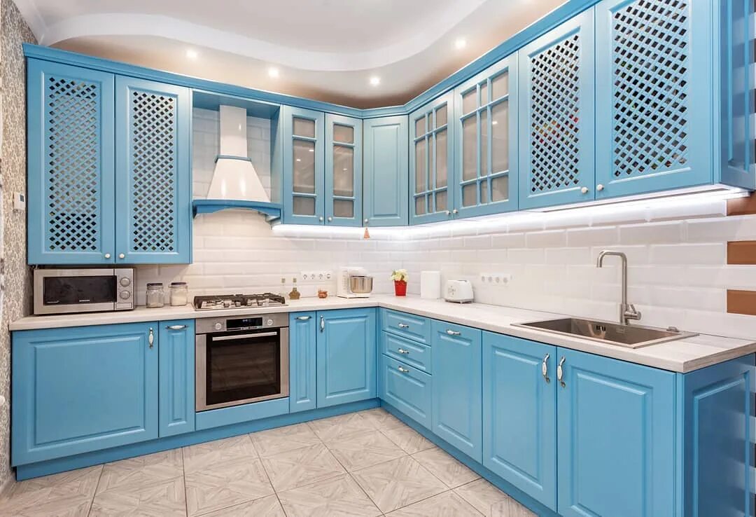 Кухонные фасады адилет фото Кухня эмаль "Океанская" на заказ