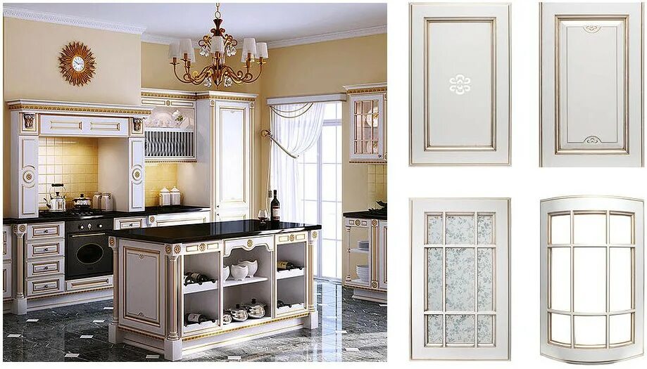 Кухонные фасады фото Кухни с патиной: светлый классический стиль в комнате, варианты и новинки