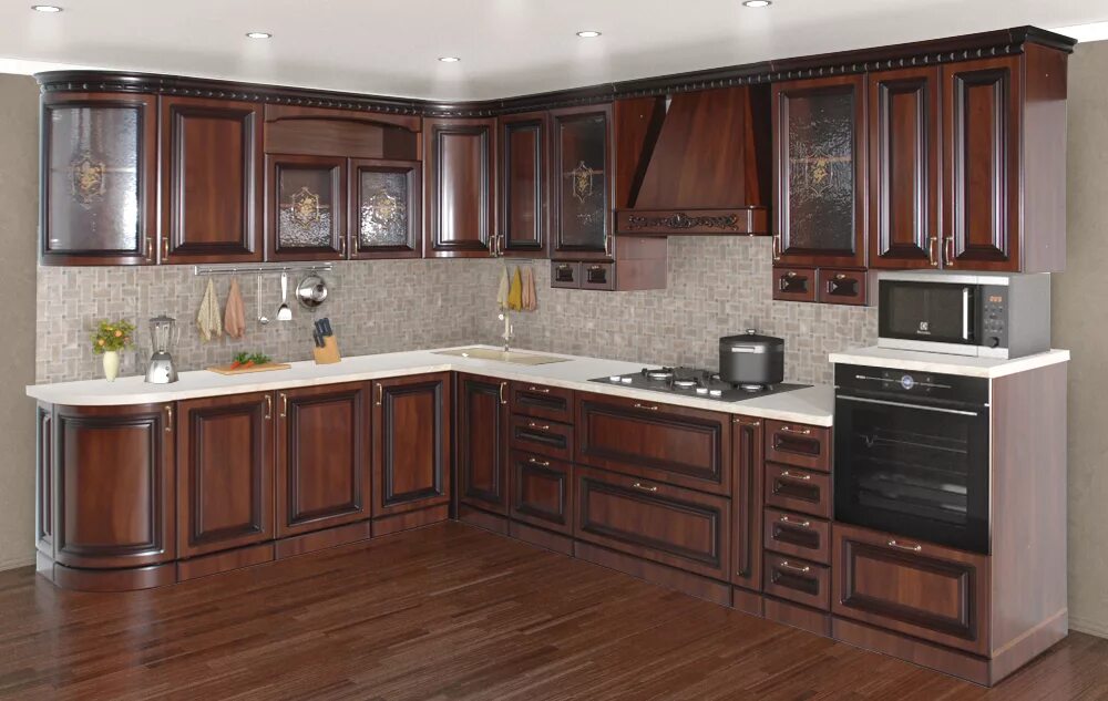 Кухонные фасады краснодар фото Кухня Деметра радиусная угловая 3440 орех купить в VrukiMebel.ru