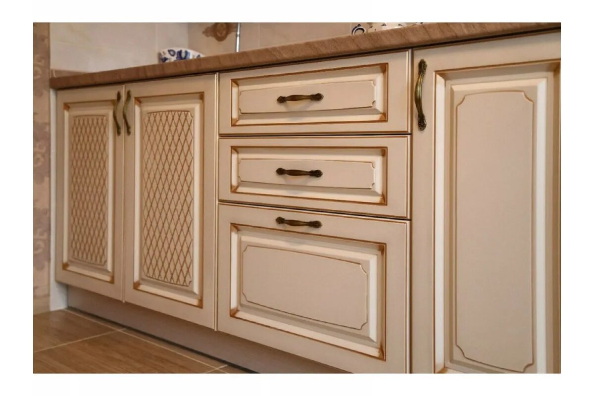 Кухонные фасады мдф фото Прямая кухня Кливленд в пленке ПВХ с патиной на заказ в СПБ