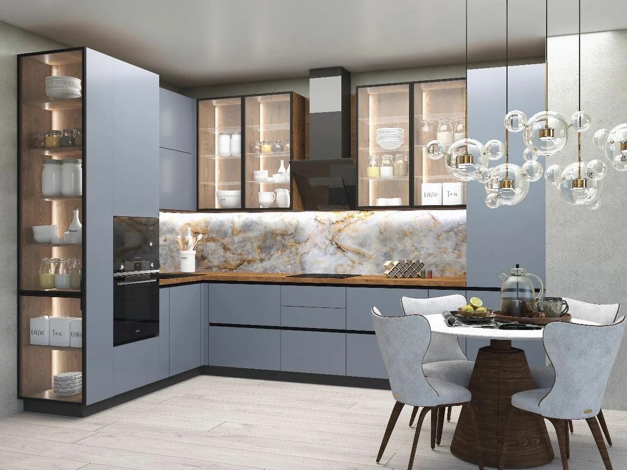 Кухонные фасады со стеклом фото Кухонный фасад со стеклом AnikStroy.ru