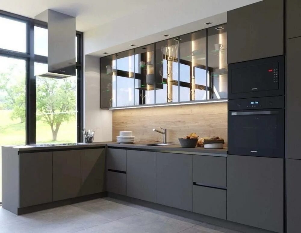 Кухонные фасады в интерьере Серый цвет в интерьере кухни
