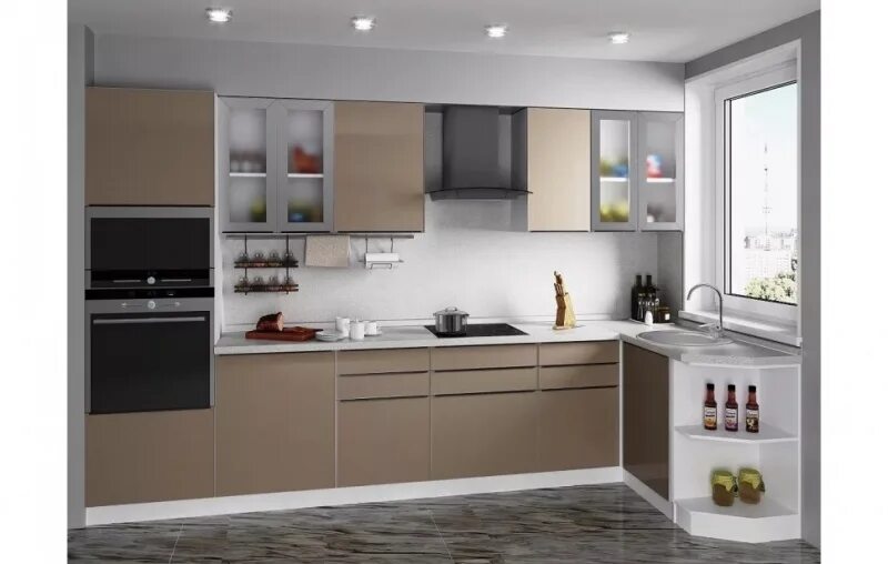 Кухонные фото и цены Модульная кухня Фьюжн-AL (композиция 4) арт 191507 - купить в Екатеринбурге недо