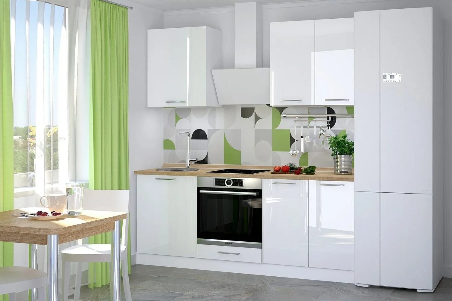 Кухонные фото и цены Прямая кухня Логика-03 Белый глянец - Купить в Москве, цена от 43 998 руб. в инт