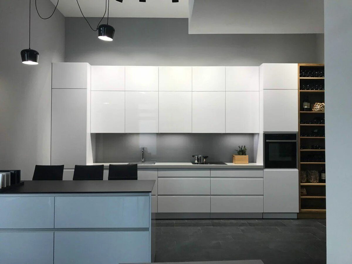 Кухонные гарнитуры без ручек фото Прямые фасады эмаль с интегрированной ручкой - ЛОТОС ЮГ