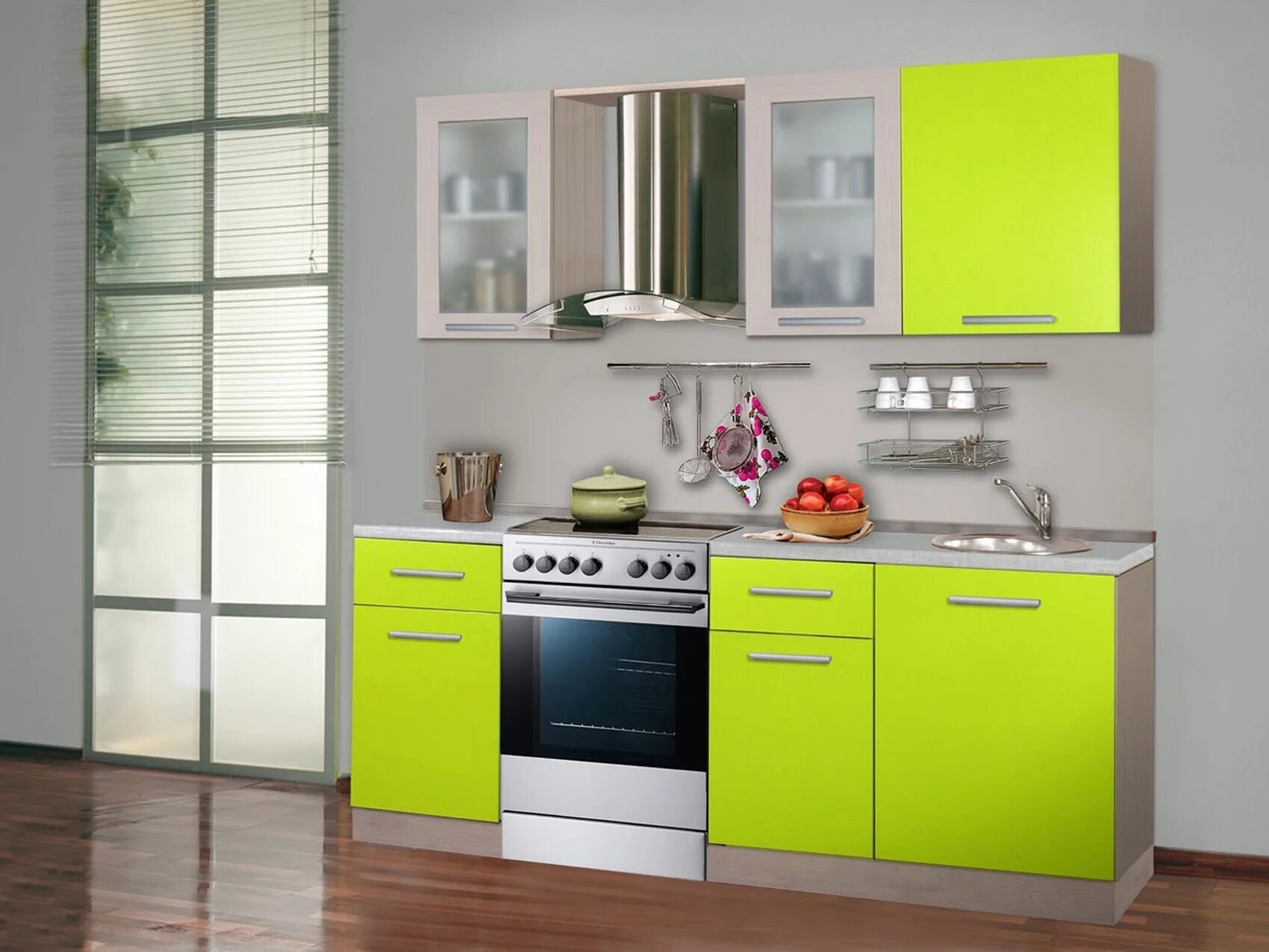 Кухонные гарнитуры для маленькой кухни фото цена Модульная Кухня Базис 2.1 m Зелёный