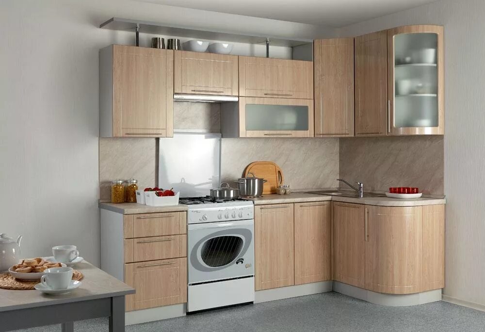 Кухонные гарнитуры для маленькой кухни фото цена Престиж" угловой с гнутыми фасадами 2500х1335 мм купить в Екатеринбурге по низко