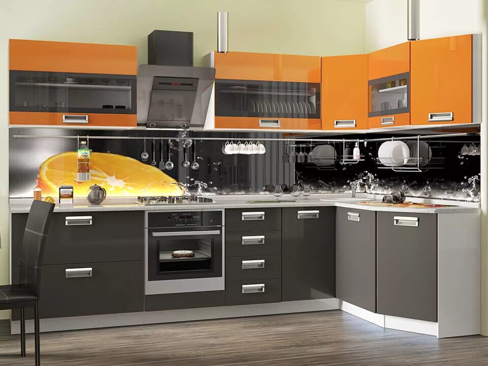 Кухонные гарнитуры фото и цены москва Угловая кухня Бьюти Оранж, Грэй - купить в Челябинске на Дом74мебели.ру