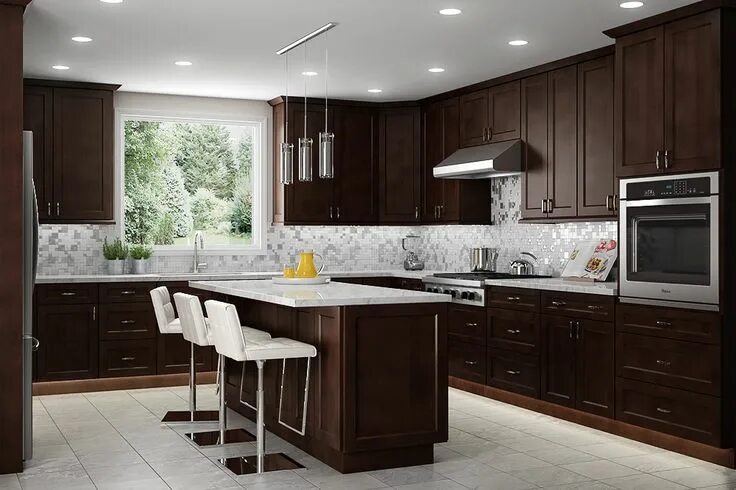 Кухонные гарнитуры фото коричневых цветов US Cabinet Depot Shaker Espresso Dark brown kitchen cabinets, Contemporary kitch
