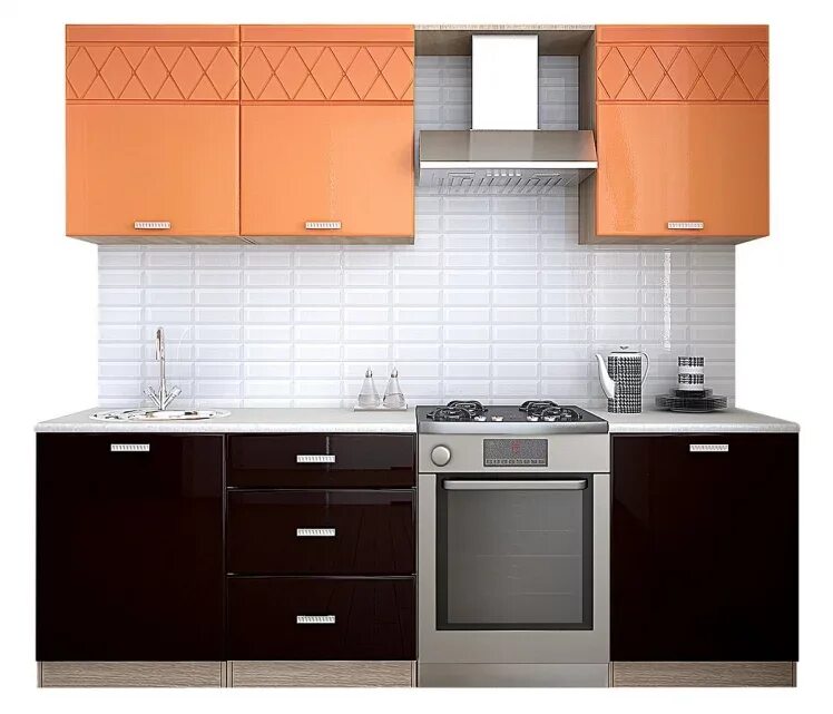 Кухонные гарнитуры фото омск Кухонный гарнитур 1,8 К3 № 82 Дуб Сонома МДФ Ромб оранжевый Шоколад глянец купит