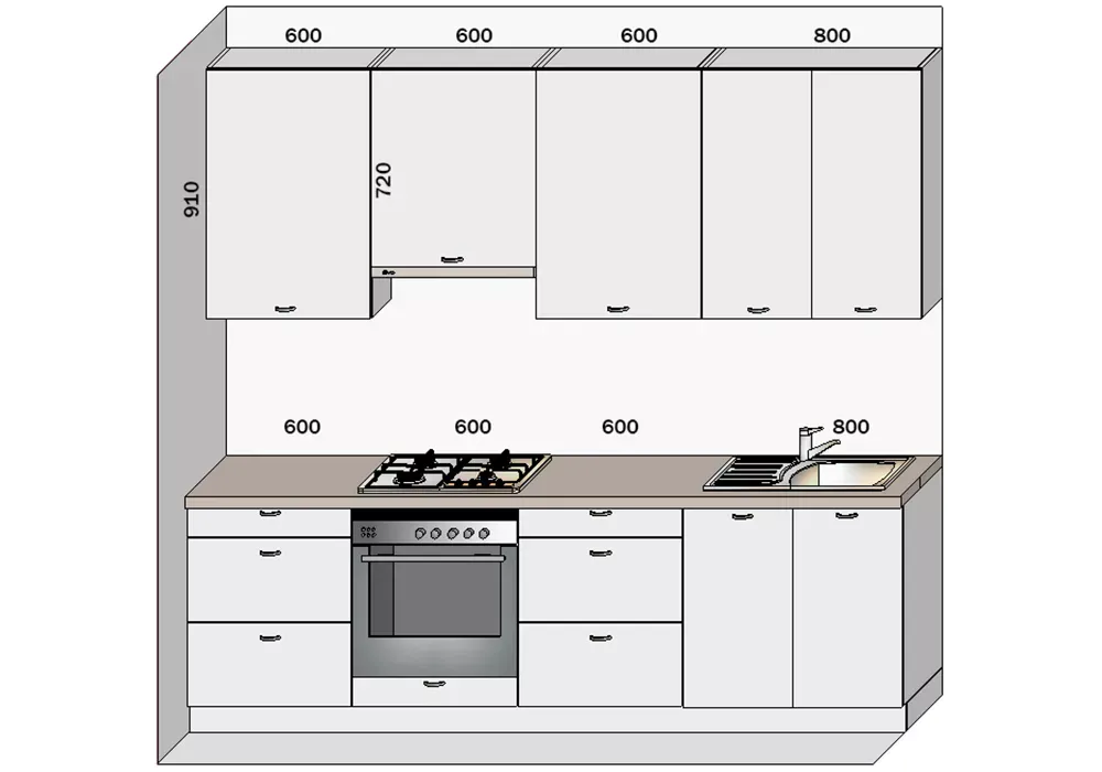 Кухонные гарнитуры фото размеры Схема кухни прямой 4 метра