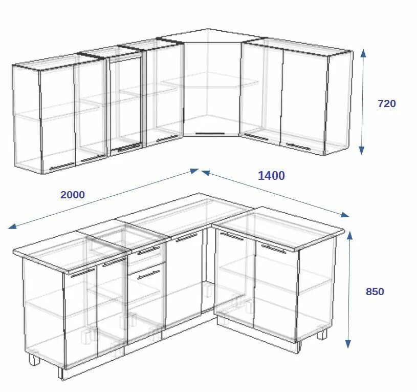 Кухонные гарнитуры фото размеры Кухонный гарнитур 11Р Роял Вуд Голубой Прованс 2 2000х1400 купить в Екатеринбург