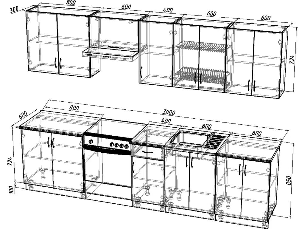 Кухонные гарнитуры фото размеры Кухонный гарнитур Лаванда 3000 ГК3000-5.6_9.2 - купить в Челябинске на Дом74мебе