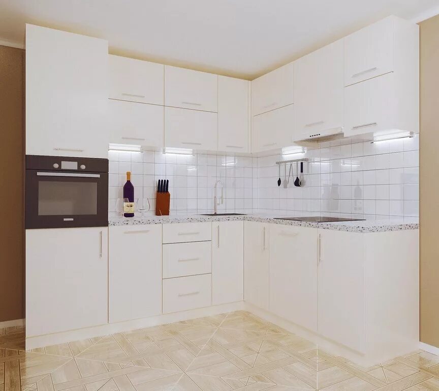 Кухонные гарнитуры фото угловые белые Кухня Pl 16 заказать недорого в Москве - 1Кухонный