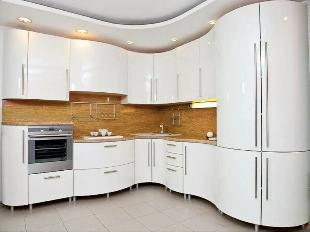 Кухонные гарнитуры фото угловые белые Кухня овальная 31 заказать недорого в Москве - 1Кухонный