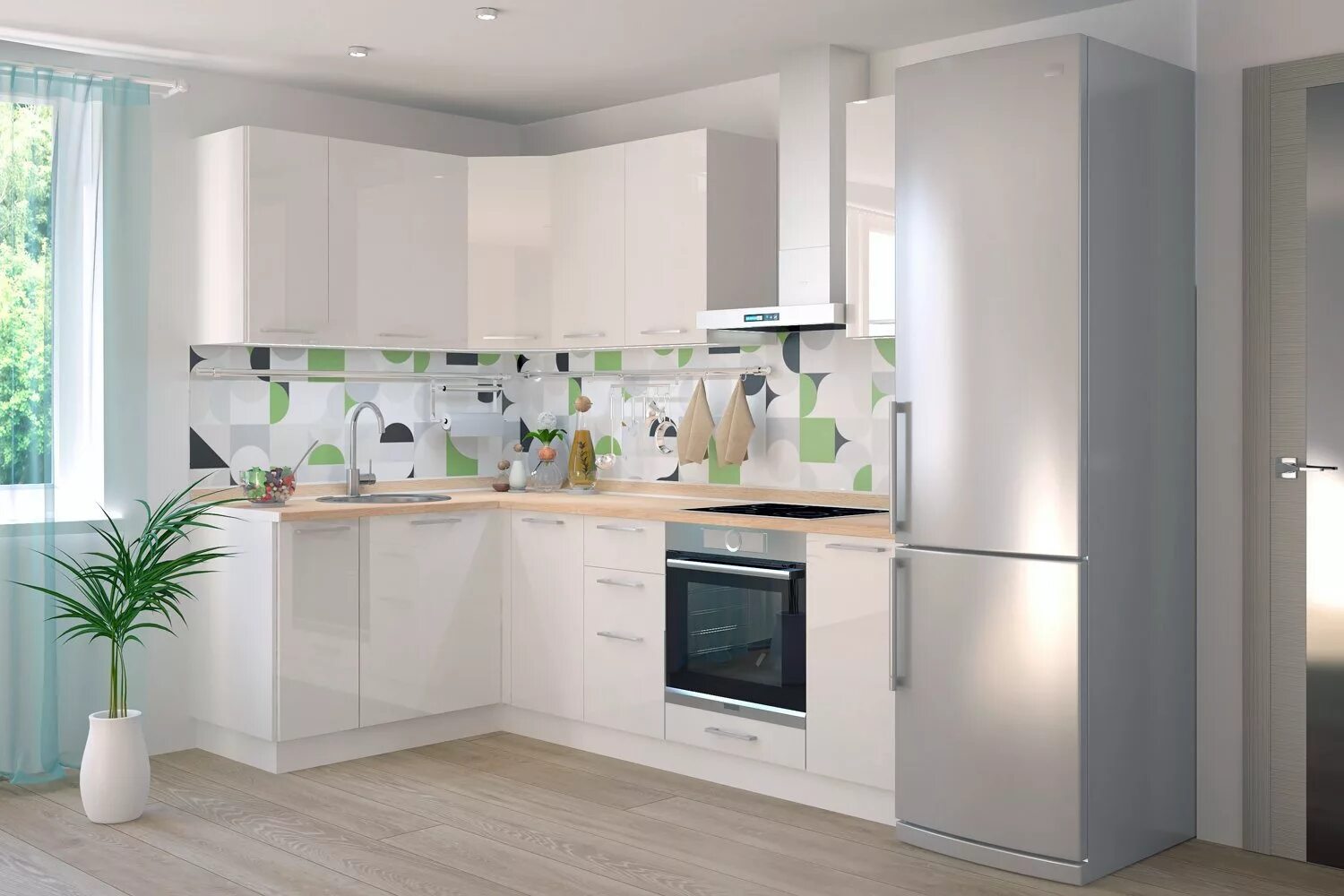 Кухонные гарнитуры фото угловые белые Угловая кухня Логика-10 Белый глянец - Купить в Москве, цена от 86 411 руб. в ин