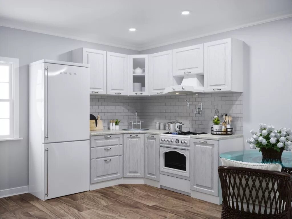 Кухонные гарнитуры фото угловые белые Кухня Ugl 26 заказать недорого в Москве - 1Кухонный