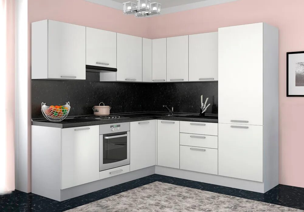 Кухонные гарнитуры фото угловые белые Кухонный гарнитур Блэк угловой 2100х1800, 2 категория, Боровичи мебель