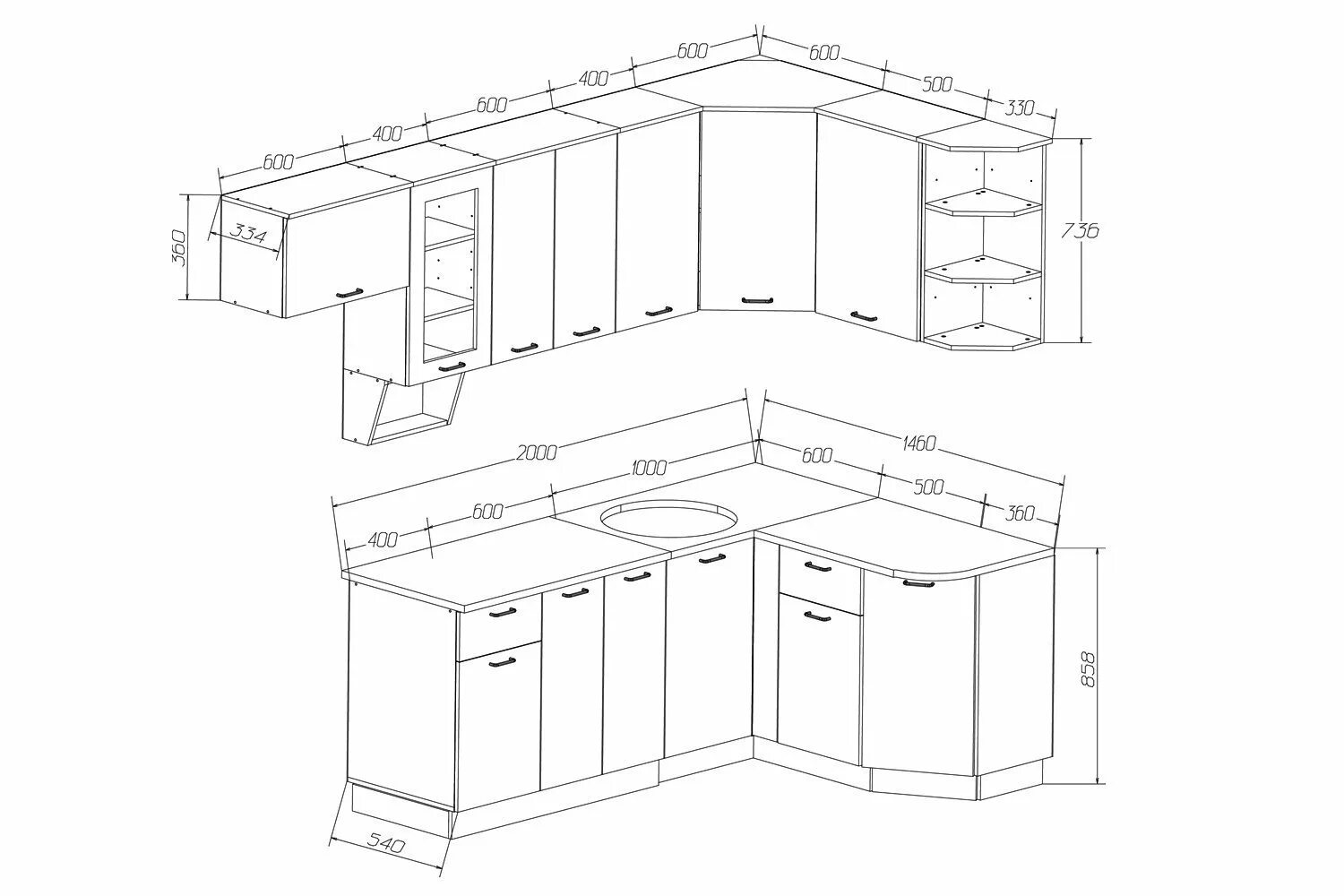 Кухонные гарнитуры фото угловые размеры Угловой модуль для кухни размеры - фото