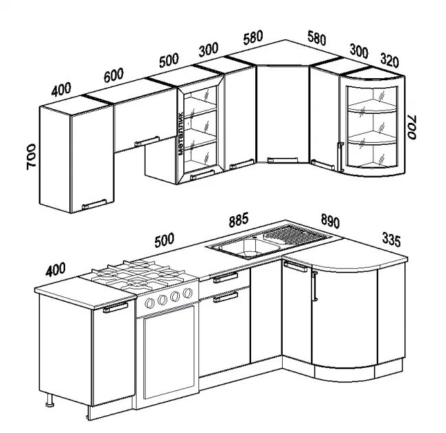 Кухонные гарнитуры фото угловые размеры Кухонный гарнитур Классика угловой 1230х1785 с гнутыми фасадами купить недорого 