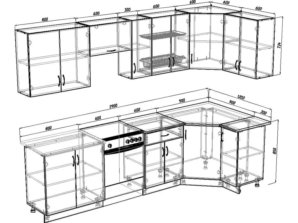 Кухонные гарнитуры фото угловые размеры Угловой кухонный гарнитур Лаванда 2900 с мойкой и сушкой ГКУСМ2900-5.6_9.2 - куп