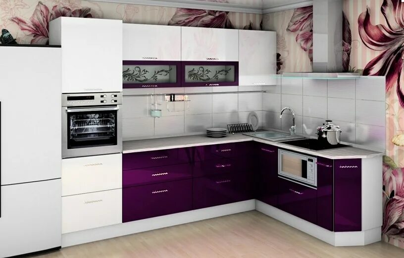 Кухонные гарнитуры фото видео Интерьер кухни в фиолетовом цвете - особенности дизайна, фото кухни в фиолетовых