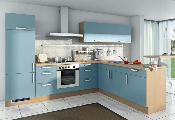 Кухонные гарнитуры голубого цвета фото Кухня в голубых тонах - 80 примеров интерьера