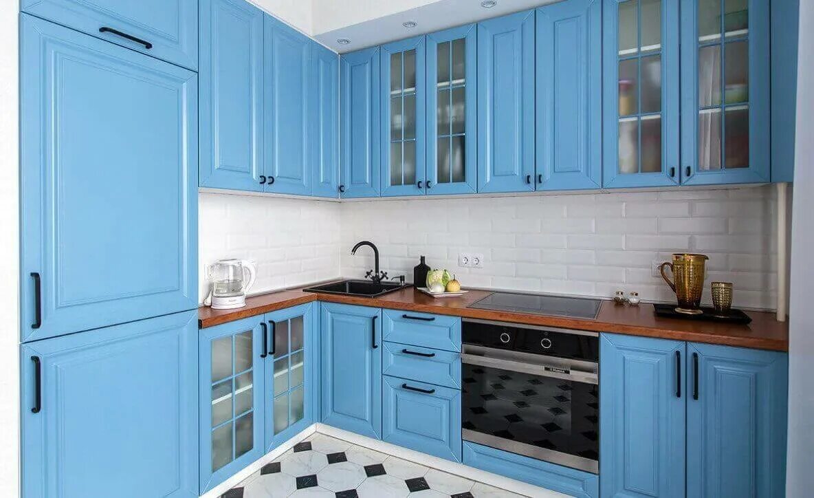Кухонные гарнитуры голубого цвета фото Синяя голубая кухня в интерьере Реальные фото работ Новокузнецк