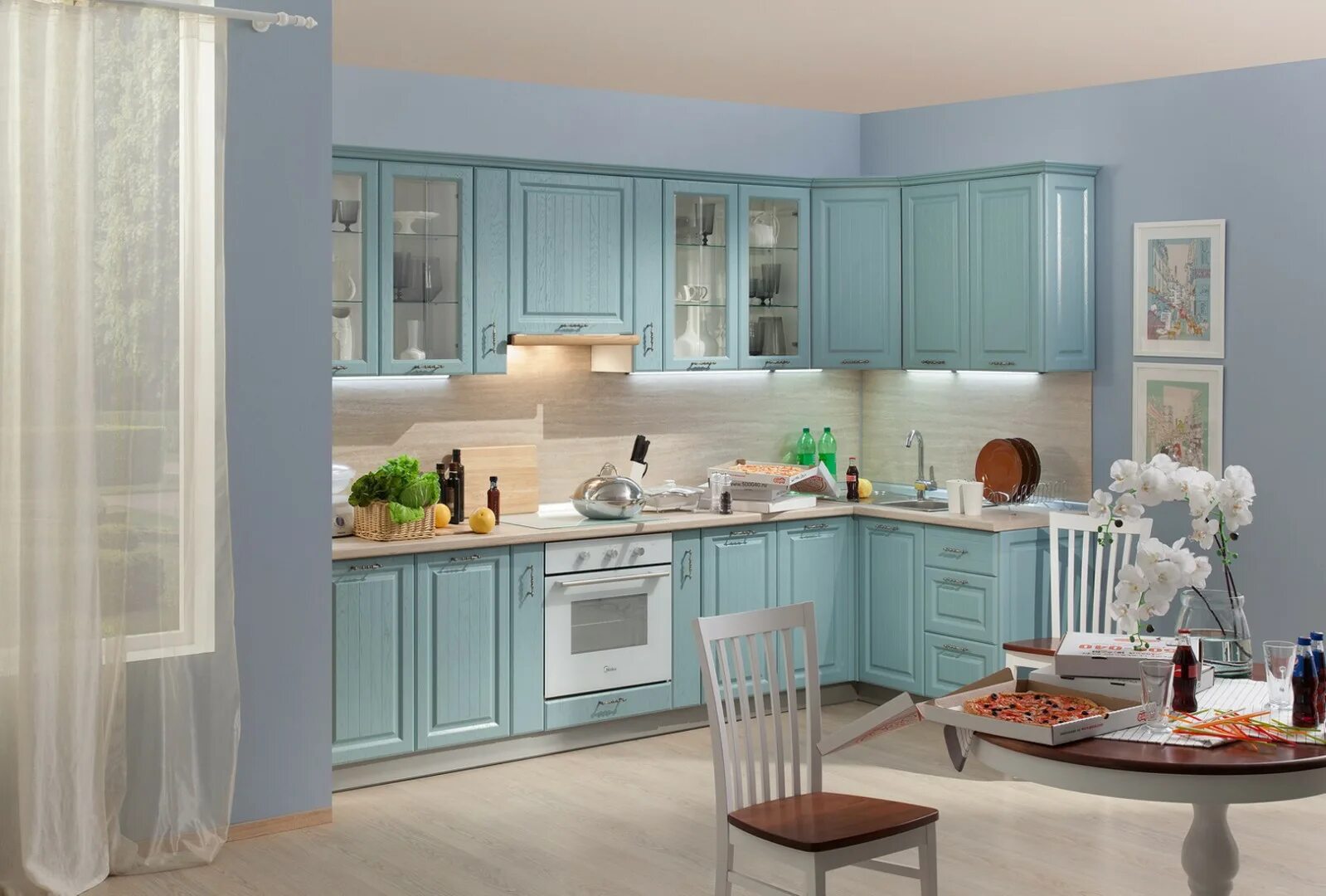 Кухонные гарнитуры голубого цвета фото Кухня Бурури купить по цене 326 190 руб. с профессиональной сборкой и доставкой 