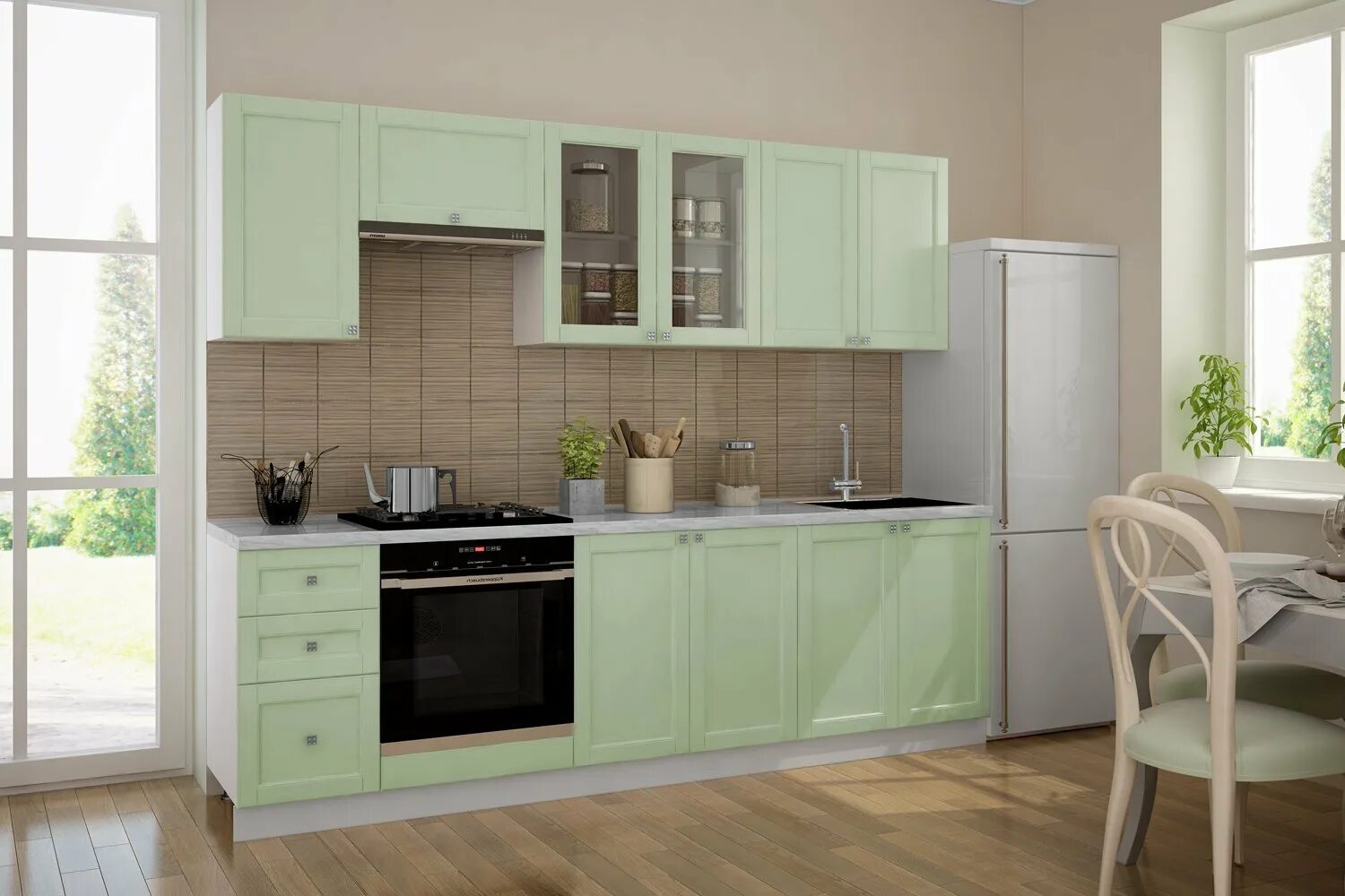 Кухонные гарнитуры хофф каталог цены фото Кухонный гарнитур Валенсия 260х214х60 см, цвет корпус - белый шагрень, фасады - 