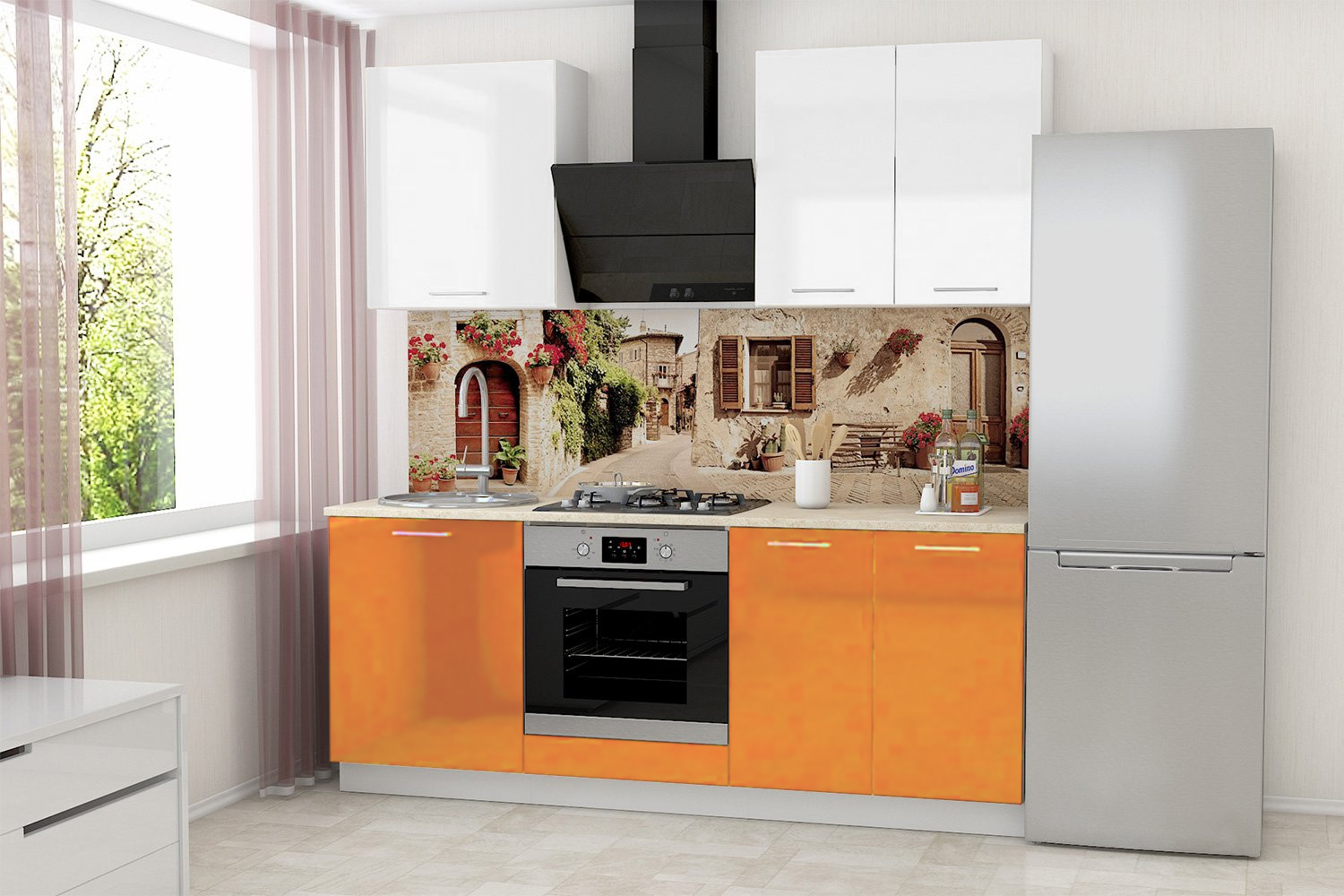 Кухонные гарнитуры хофф каталог цены фото Кухня Прямая Модерн 200-8 Манго глянец/Белый глянец купить в Екатеринбурге в инт