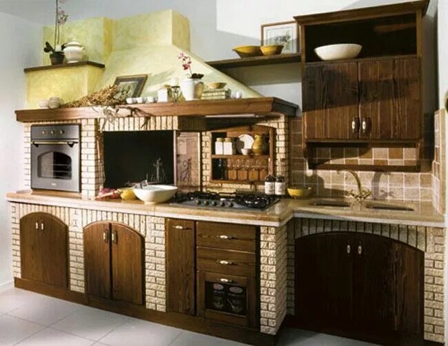 Кухонные гарнитуры из кирпича фото Пин от пользователя Kamila Šindelková на доске cucine muratura Интерьер, Деревен